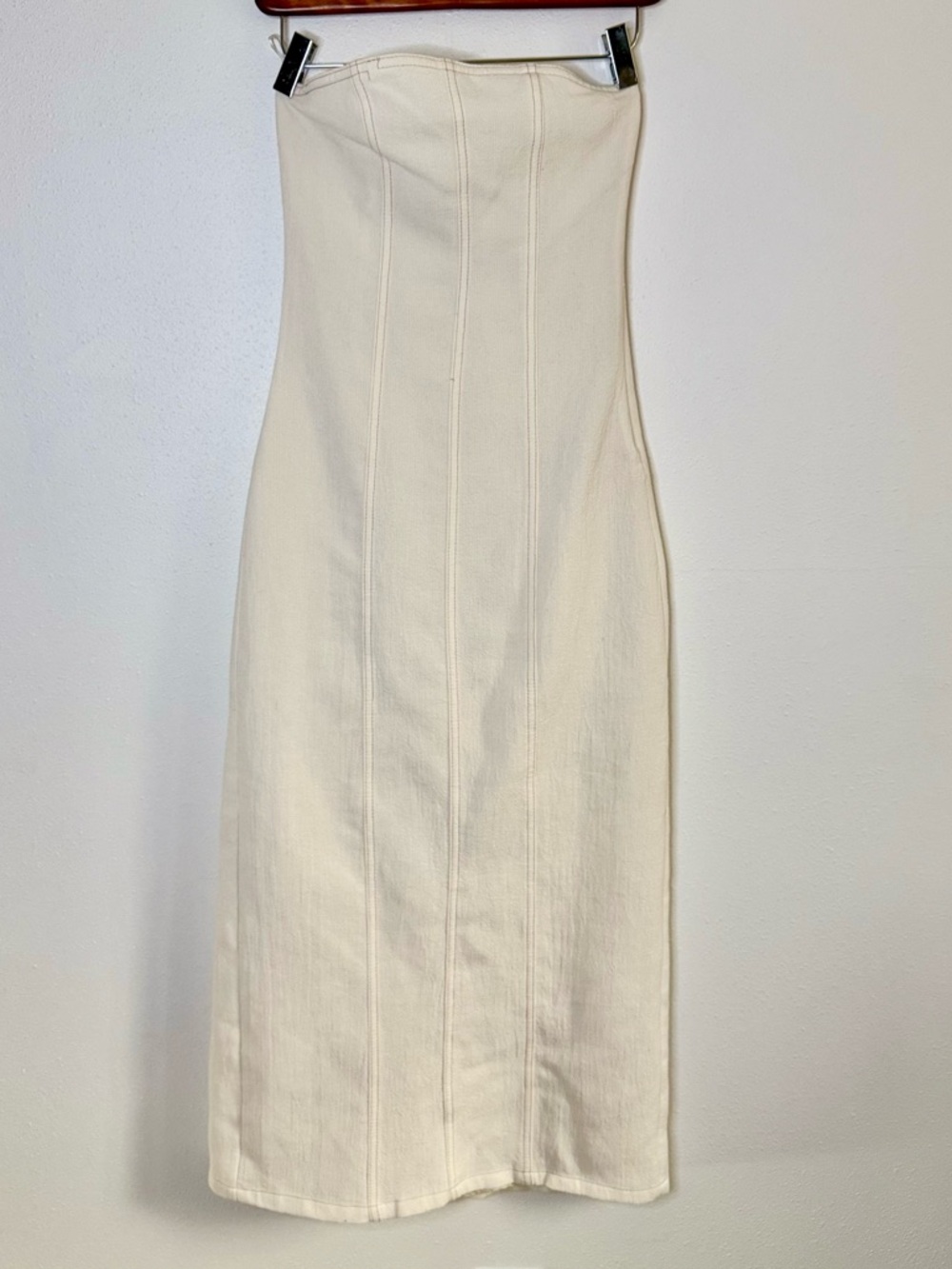 Zara Linen Blend Strapless Midi Dress Cream Ivory Minimalist XS - Picture 1 of 6